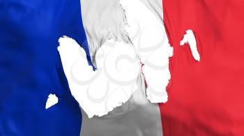 Ragged France flag, white background, 3d rendering
