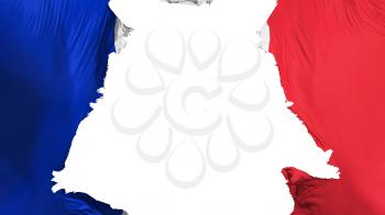 France flag ripped apart, white background, 3d rendering