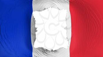 Square hole in the France flag, white background, 3d rendering