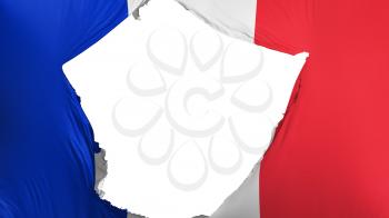Cracked France flag, white background, 3d rendering