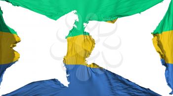 Destroyed Gabon flag, white background, 3d rendering