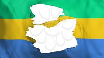 Tattered Gabon flag, white background, 3d rendering