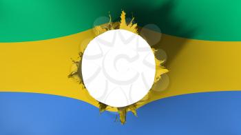 Hole cut in the flag of Gabon, white background, 3d rendering