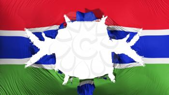 Gambia flag with a big hole, white background, 3d rendering