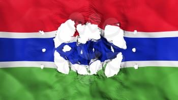 Holes in Gambia flag, white background, 3d rendering