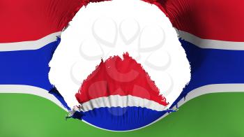 Big hole in Gambia flag, white background, 3d rendering