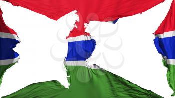 Destroyed Gambia flag, white background, 3d rendering