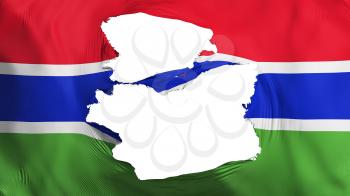 Tattered Gambia flag, white background, 3d rendering