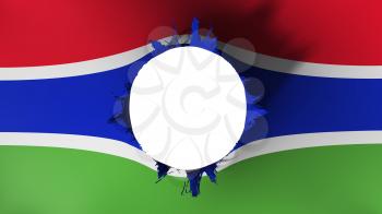 Hole cut in the flag of Gambia, white background, 3d rendering