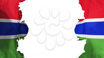 Blasted Gambia flag, against white background, 3d rendering