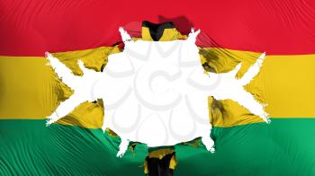Ghana flag with a big hole, white background, 3d rendering