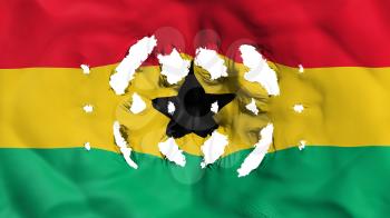 Ghana flag with a small holes, white background, 3d rendering