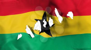 Ghana flag perforated, bullet holes, white background, 3d rendering