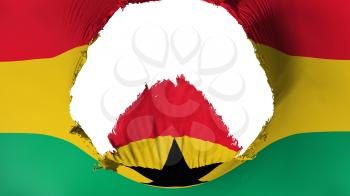 Big hole in Ghana flag, white background, 3d rendering