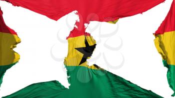Destroyed Ghana flag, white background, 3d rendering