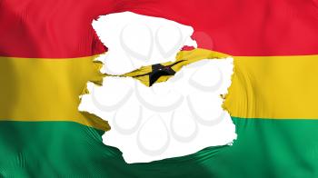 Tattered Ghana flag, white background, 3d rendering