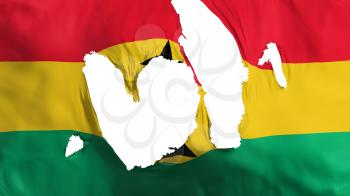 Ragged Ghana flag, white background, 3d rendering