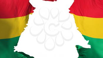 Ghana flag ripped apart, white background, 3d rendering
