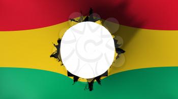 Hole cut in the flag of Ghana, white background, 3d rendering