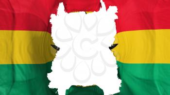 Ripped Ghana flying flag, over white background, 3d rendering