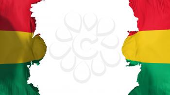 Blasted Ghana flag, against white background, 3d rendering