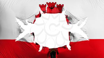 Gibraltar flag with a big hole, white background, 3d rendering