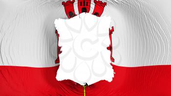 Square hole in the Gibraltar flag, white background, 3d rendering