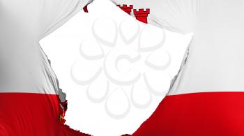 Cracked Gibraltar flag, white background, 3d rendering