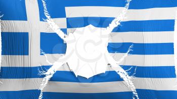 Greece flag with a hole, white background, 3d rendering