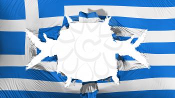 Greece flag with a big hole, white background, 3d rendering