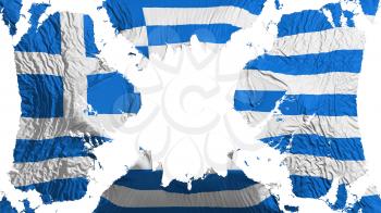 Greece torn flag fluttering in the wind, over white background, 3d rendering