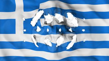 Greece flag with a small holes, white background, 3d rendering