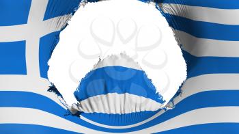 Big hole in Greece flag, white background, 3d rendering