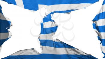 Destroyed Greece flag, white background, 3d rendering