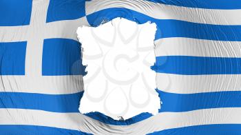 Square hole in the Greece flag, white background, 3d rendering