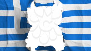 Ripped Greece flying flag, over white background, 3d rendering