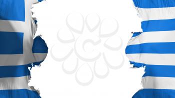 Blasted Greece flag, against white background, 3d rendering