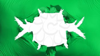 Green color flag with a big hole, white background, 3d rendering
