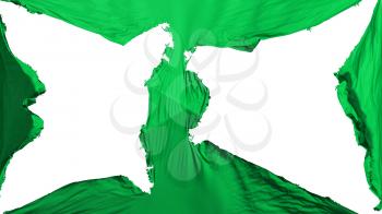 Destroyed Green color flag, white background, 3d rendering