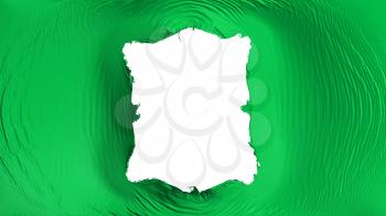 Square hole in the Green color flag, white background, 3d rendering