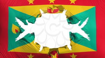 Grenada flag with a big hole, white background, 3d rendering