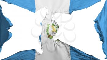 Destroyed Guatemala flag, white background, 3d rendering