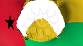 Big hole in Guinea Bissau flag, white background, 3d rendering