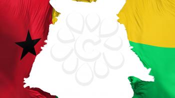 Guinea Bissau flag ripped apart, white background, 3d rendering