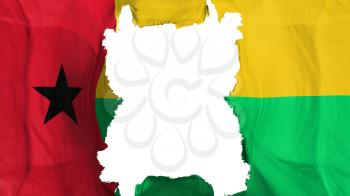 Ripped Guinea Bissau flying flag, over white background, 3d rendering