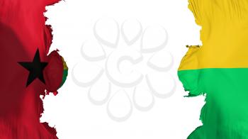 Blasted Guinea Bissau flag, against white background, 3d rendering