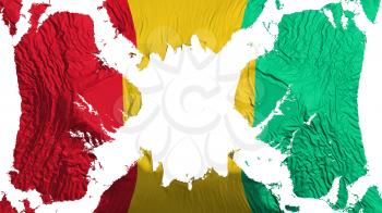 Guinea torn flag fluttering in the wind, over white background, 3d rendering