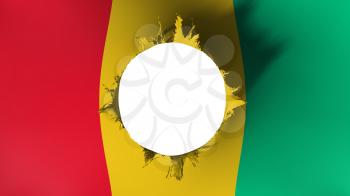 Hole cut in the flag of Guinea, white background, 3d rendering