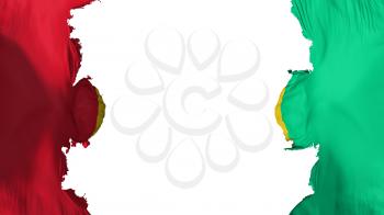 Blasted Guinea flag, against white background, 3d rendering