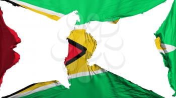 Destroyed Guyana flag, white background, 3d rendering